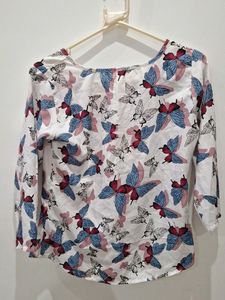 Butterfly Printed White Top