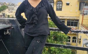Cute Black Ruffle Top
