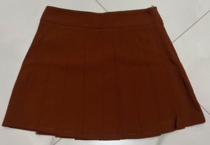 Brown Pleated Mini Skirt