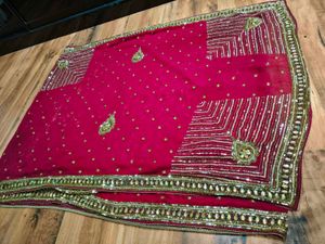 maroon heavy handwork  Beaded Saree