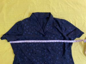 Vintage Black Leaf Print Button-Up Top Fits L-xxl