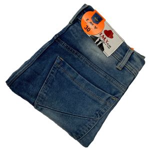 Blue Washed Printed Slim-Fit Jeans for Men Size 30