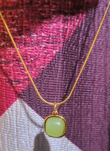 Gold & Green Stone Pendant Necklace