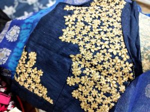 Elegant Grey Navy Blue Saree
