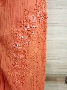 Orange Embroidered Short Kurta