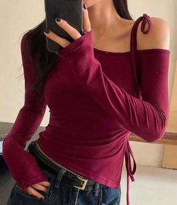 Burgundy Tie Shoulder Long Sleeve