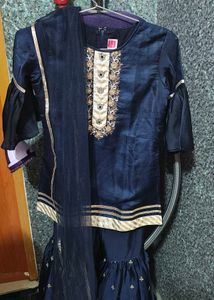 Embroidered Navy Sharara Dress