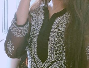 Black Lakhnavi Chikankari Kurti