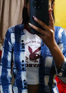 Blue & White Plaid Shirt Jacket