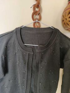 Gray Knit Cropped Cardigan
