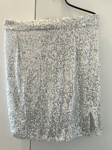 New Sequins Pencil Mini Skirt, Silver Sequin