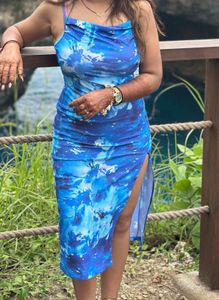 Blue Tie-Dye Midi Slip Dress