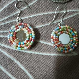 Beaded Mirror Circle Earrings