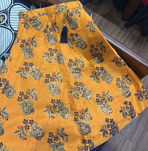 Elegant Blue Embroidered Blouse with Yellow print