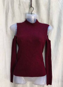 Burgundy Cold Shoulder Knit Top