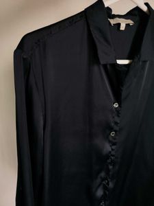 Navy Long Black Satin Shirt
