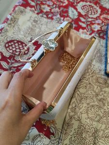 Light Pink Printed Hand Clutch With Sling