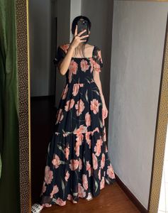Chiffon Floral Smocked A-Line MAXI Dress 🌺