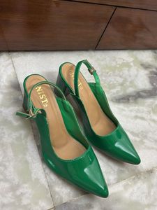 Green Patent Slingback Block Heels