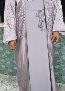 ✨ Title: Elegant Grey Embellished Abaya Set