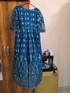Elegant Blue Printed Ethnic Gown/kurta