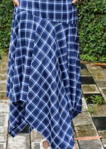 Handkerchief Hem Sleeveless Dress – Blue Checkered