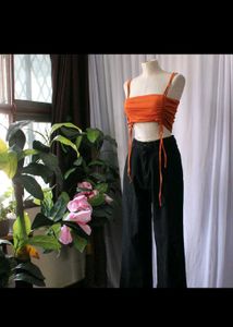 Orange Ruched Crop Top
