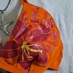 Y2k Orange Floral Halter Neck Bikini Top