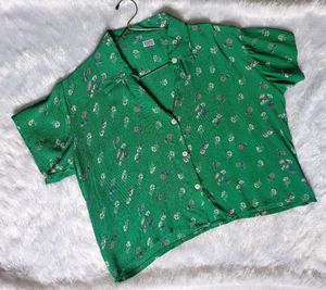 Green Floral Print Blouse