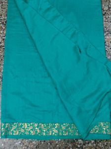 Teel Green &amp; Gold Border Saree With Blouse Piece