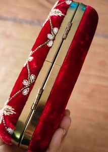 Maroon velvet Handembroidered Clutch