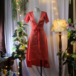 Coral Tie-Front Midi Dress