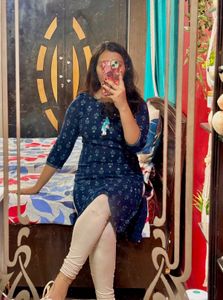 Navy Blue Floral Print Kurti