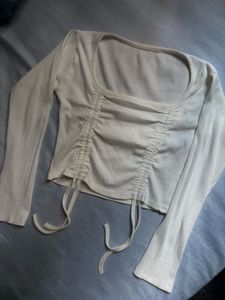 Ribbed Drawstring Crop Top