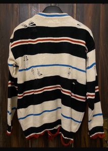 Striped Wool Sweater with Heavy Distress