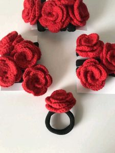 Red Rose Hair Tie Set