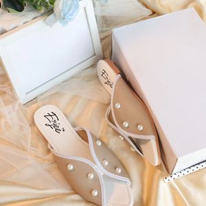 Enjee Pearl Embellished Slides - Size 38