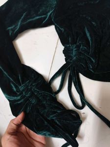 Velvet One-Shoulder Ruched Crop Top