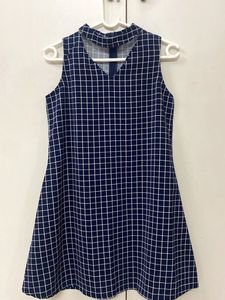 Navy Grid Sleeveless Mini Dress