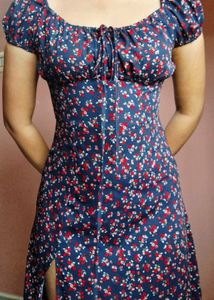 Navy Blue Ditsy Floral Print Dress