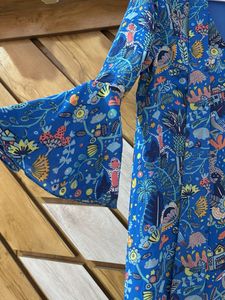 Floral Print Blue Dress Knot At Neck