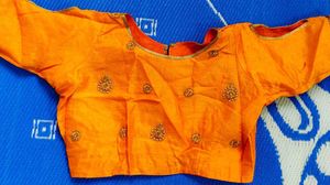 Orange Sari with Gold Border