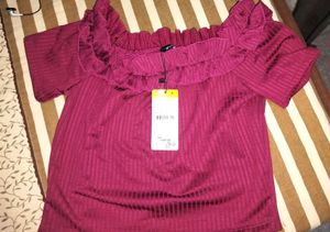 Burgundy Ribbed Off-Shoulder Top