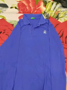 Benetton Blue Long Sleeve Polo Shirt