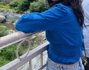 Stylish Blue Smocked Top