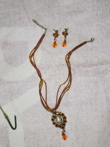 Orange &amp; Pearl Beaded Necklace