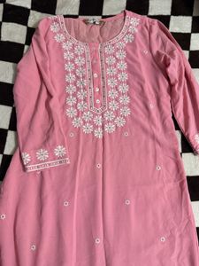 Pink Embroidered Kurta with free matching earring