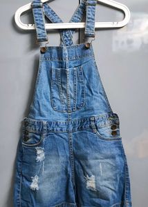 Short Denim Dungaree With Adjustable Straps