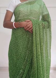 Lime Green Bandhani Saree