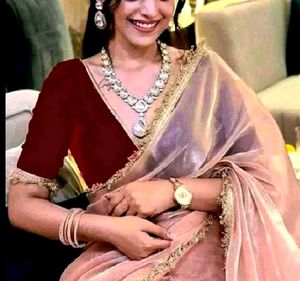 Elegant peach Saree with Velvet Blouse